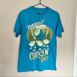 🎁3/$30 Disney Toy Story Alien The Claw The Chosen One Blue Short Sleeve Shirt S